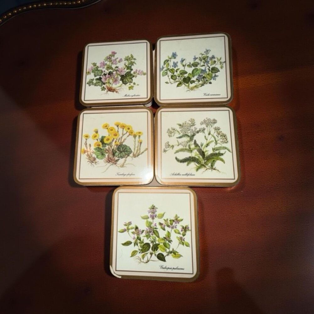 Set of 5 Vintage Pimpernel Coasters with Oriental Floral Design Made in England